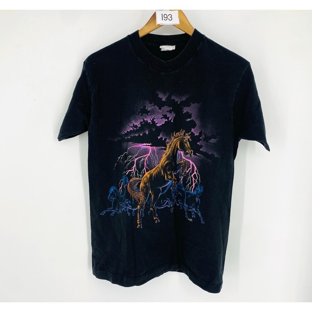 Vintage Buffalo 1993 Single Stitch Black Lightning Habitat Horse Tee Original